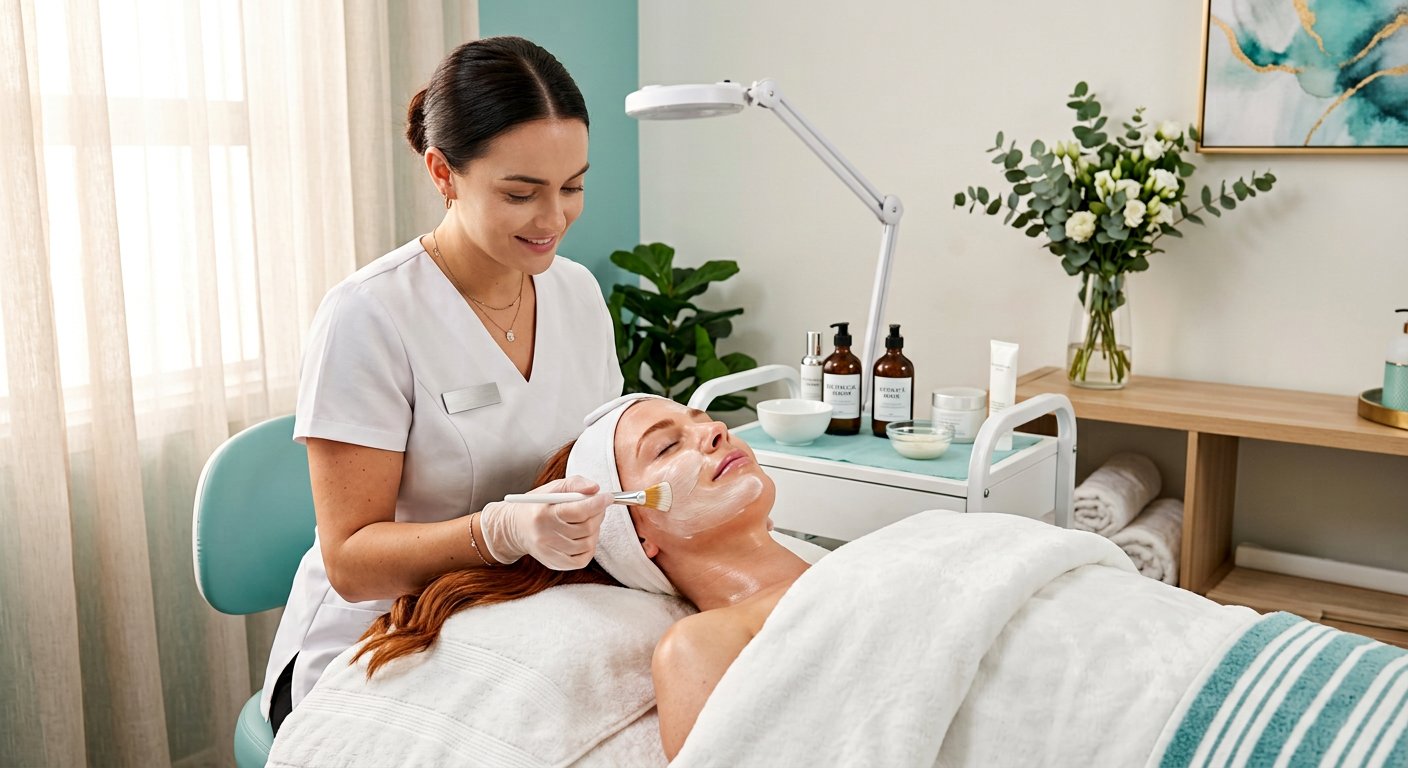 Aesthetician performing a gentle facial skin treatment